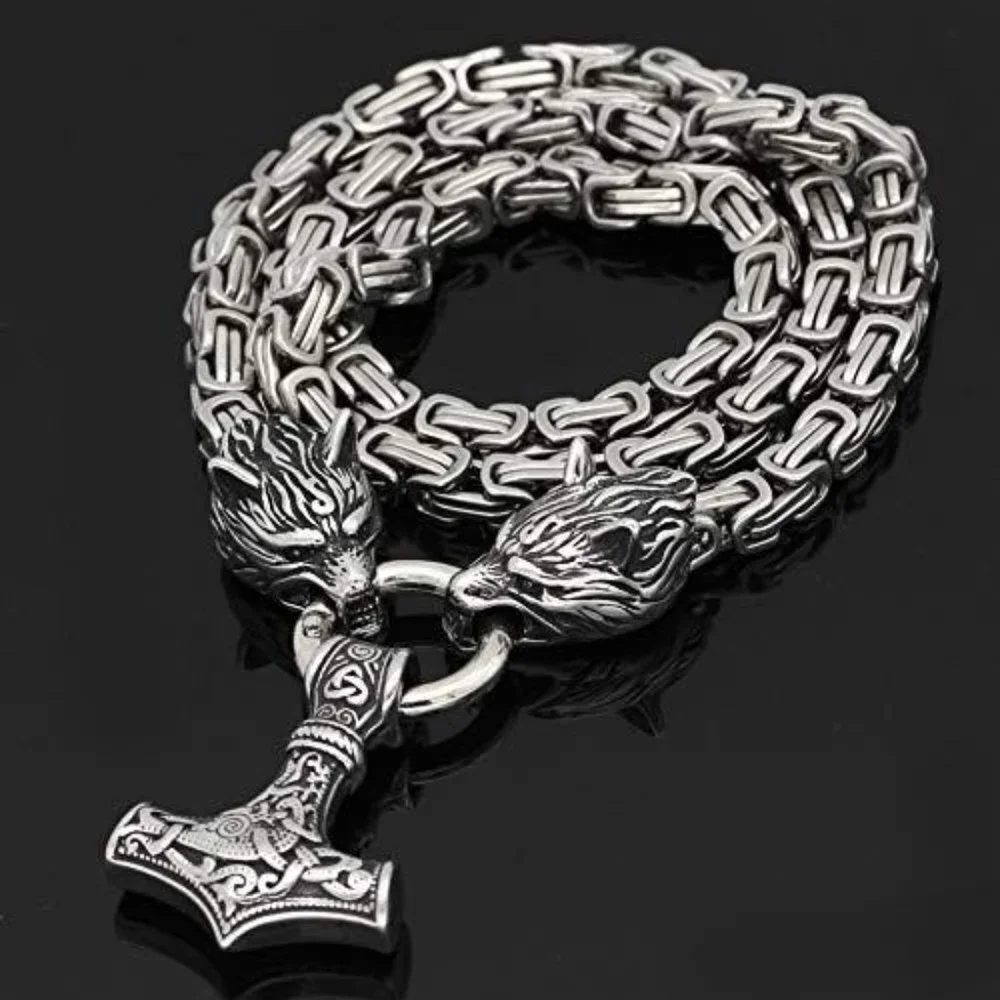 Men Stainless Steel Wolf Head Chain